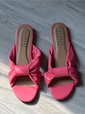 Journee Collection Hot Pink Bow Slide Mules